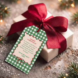 幻想的なリボンのグリーンギンガムクリスマス ギフトタグ