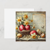 幻想的なレトロな赤いイースターエッグと水仙 シーズンカード (正面/裏面)