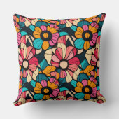 幻想的なレトロフローラルパターンinベリー&オレンジ クッション (裏面)