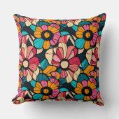幻想的なレトロフローラルパターンinベリー&オレンジ クッション (正面)