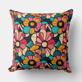 幻想的なレトロフローラルパターンinベリー&オレンジ クッション