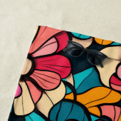 幻想的なレトロフローラルパターンinベリー&オレンジ ビーチタオル (インサイチュ)