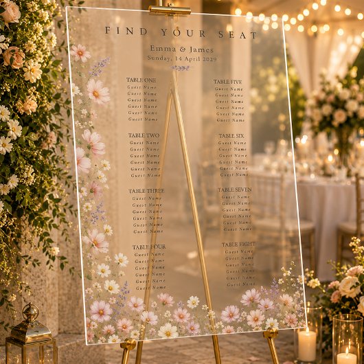 幻想的なワイルドフラワーの結婚式の座席表 アクリルサイン