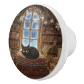 幻想的なヴィンテージの屋根裏部屋の黒猫 セラミックノブ (右)