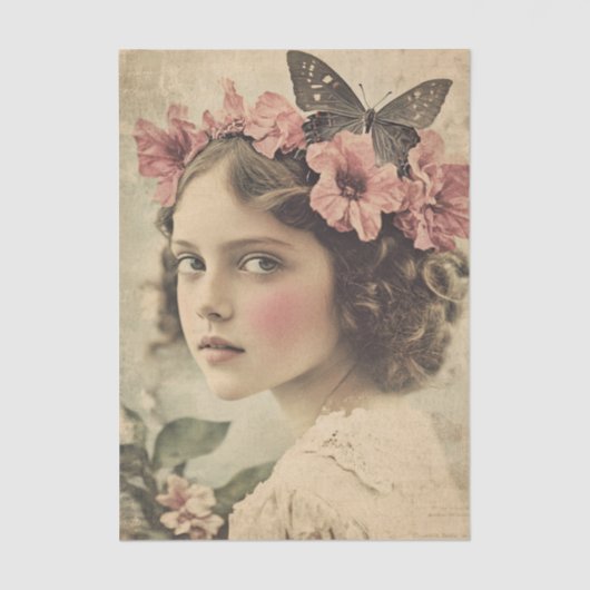 幻想的なヴィンテージ フラワー フェアリー デコパージュ 薄葉紙 (正面)