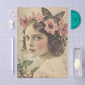 幻想的なヴィンテージ フラワー フェアリー デコパージュ 薄葉紙 (クラフト)