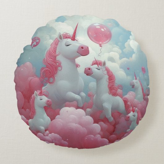 幻想的な一角獣の夢の風景 ラウンドクッション (正面)