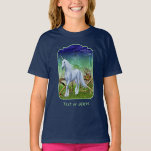 幻想的な一角獣の森の門の木馬アート Tシャツ