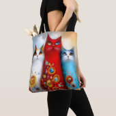 幻想的な三匹の猫 トートバッグ (クローズアップ)