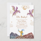 幻想的な中世のおとぎ話ドラゴンベイビーシャワー 招待状 (正面)