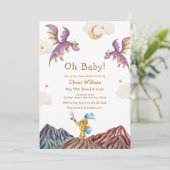 幻想的な中世のおとぎ話ドラゴンベイビーシャワー 招待状 (スタンド正面)