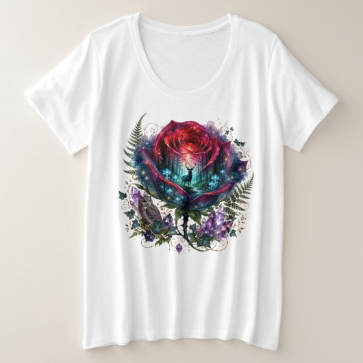 幻想的な二重露光の花 プラスサイズTシャツ (デザイン正面)