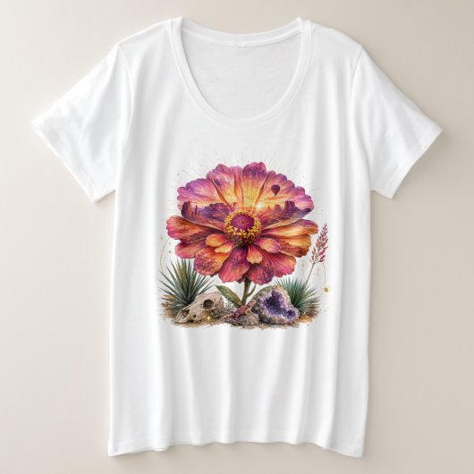 幻想的な二重露光の花 プラスサイズTシャツ (デザイン正面)