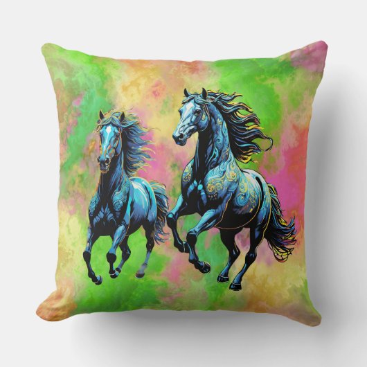 幻想的な二頭馬 クッション (正面)