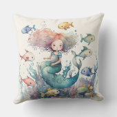 幻想的な人魚と海の魚の水彩画 クッション (裏面)