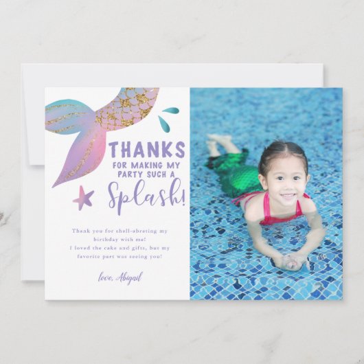 幻想的な人魚の誕生日パーティーの写真 サンキューカード (正面)