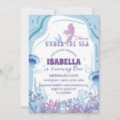 幻想的な人魚の1歳の誕生日招待状 招待状 (正面)
