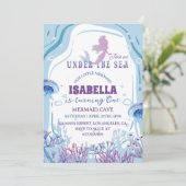 幻想的な人魚の1歳の誕生日招待状 招待状 (スタンド正面)