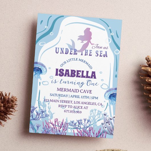 幻想的な人魚の1歳の誕生日招待状 招待状