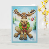 幻想的な冬のクリスマスムースの水彩画 カード (黄色い花)