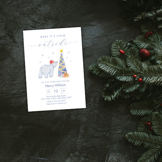 幻想的な冬の森の白熊のベビーシャワー 招待状