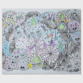 "幻想的な冬の森" アーティスティックな手描きギフト ラッピングペーパー