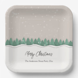 幻想的な冬の雪のホリデークリスマスパーティー ペーパープレート