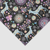 幻想的な冬の鹿と雪の結晶パターンブラック 薄葉紙 (詳細)