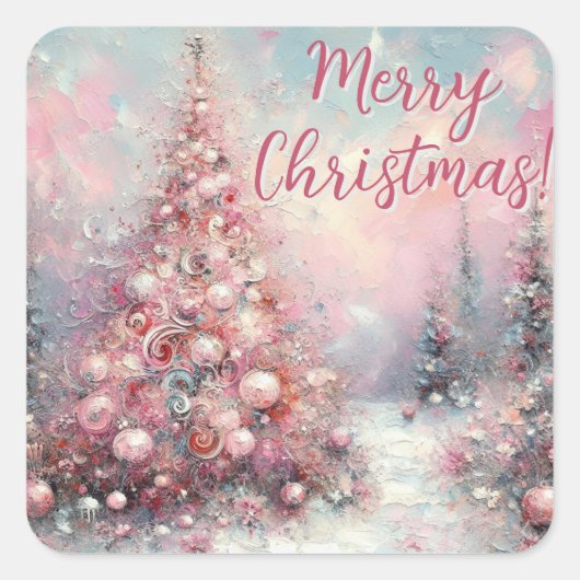 幻想的な印象派のクリスマスツリー スクエアシール (正面)