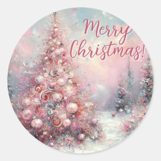 幻想的な印象派のクリスマスツリー ラウンドシール (正面)