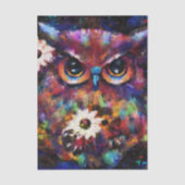 幻想的な印象派の花とフクロウのデコパージュ 薄葉紙 (正面)