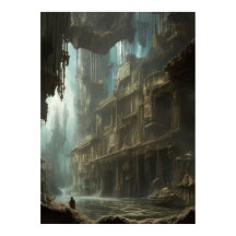 幻想的な古い放棄された洪水都市のポスター