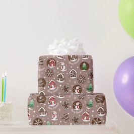 幻想的な可愛いホリデー クッキー柄 クリスマス ラッピングペーパー