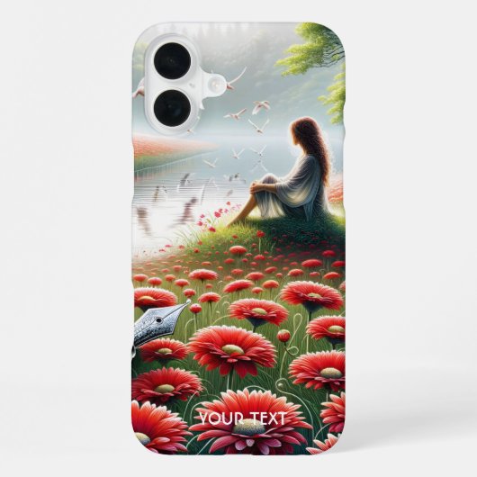 幻想的な可愛い女の子 赤い花 iPhoneケース (裏面)