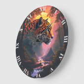 幻想的な夕日のヒョウ ラージ壁時計 (傾斜)