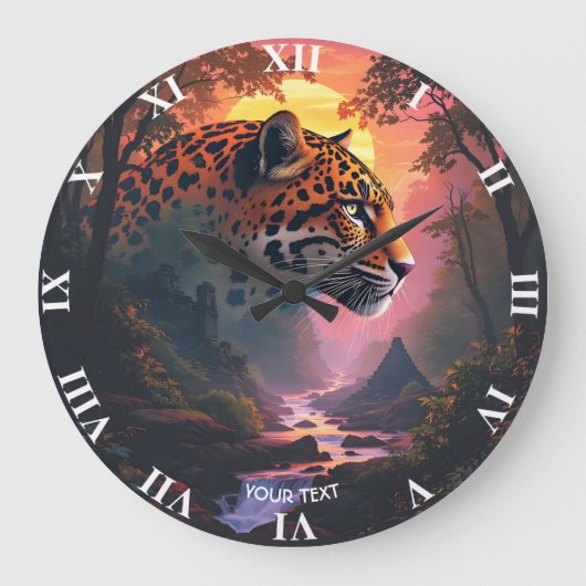 幻想的な夕日のヒョウ ラージ壁時計 (正面)