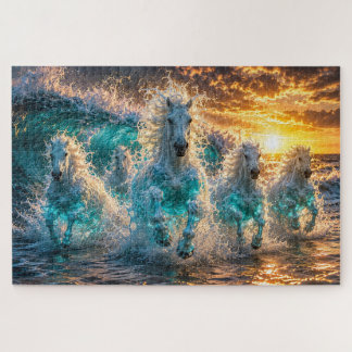 幻想的な夕日の海の精の馬のパズル ジグソーパズル