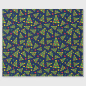 幻想的な夜のクリスマスツリーとスターダークブルー ラッピングペーパー (フラット)