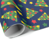 幻想的な夜のクリスマスツリーとスターダークブルー ラッピングペーパー (ロールコーナー)