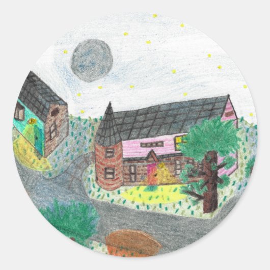 幻想的な夜のシーンのシール ラウンドシール (正面)