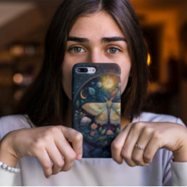 幻想的な夜の天の蛾と満月 iPhone 16ケース