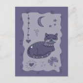 幻想的な夜の猫の民芸ポストカード ポストカード (正面)