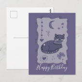幻想的な夜の猫の民芸風バースデーポストカード ポストカード (正面/裏面)