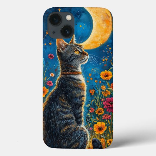 幻想的な夜空の下のスタイリッシュな猫 月の美しい夜空の美学 Case-Mate iPhoneケース (裏面)