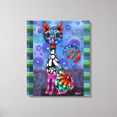 幻想的な大きな目のファンキーな子猫の抽象画 キャンバスプリント (正面)