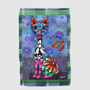 幻想的な大きな目のファンキーな子猫の抽象画 ゴルフタオル
