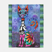 幻想的な大きな目のファンキーな子猫の抽象画 フリースブランケット (正面)