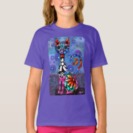 幻想的な大きな目のファンキーな抽象猫 Tシャツ