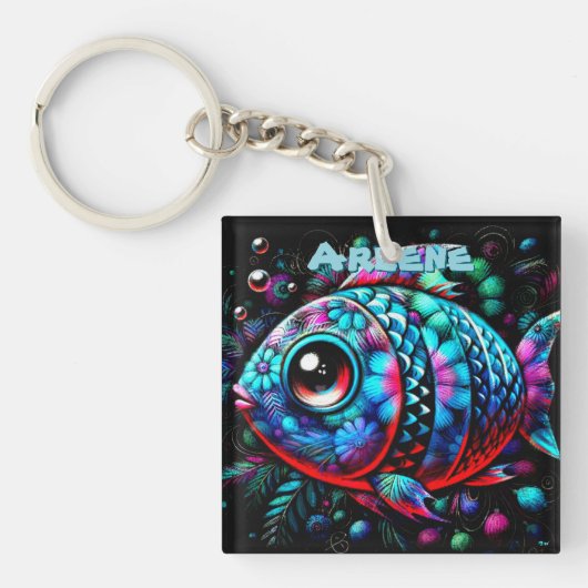 幻想的な大きな目の魚の航海風カスタマイズ キーホルダー (正面)