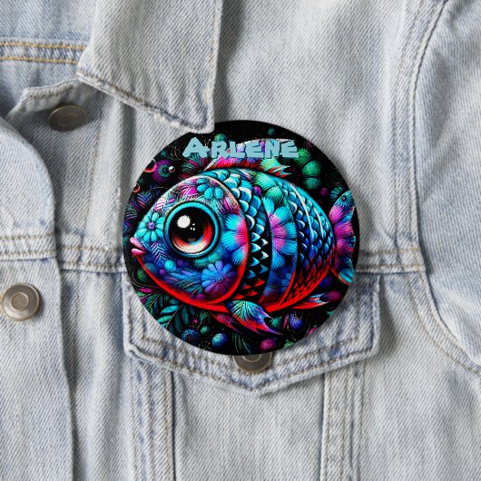 幻想的な大きな目の魚の航海風カスタマイズ 缶バッジ (インサイチュ)